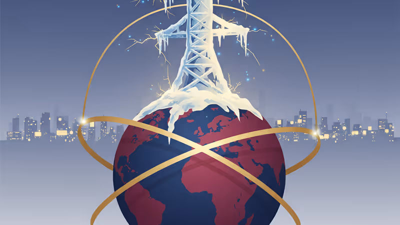 Kyiv city view darkened by power outages during a cold wave