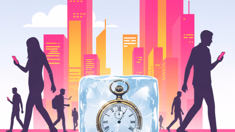 都会の喧騒の中で困惑した表情を浮かべる男性の姿