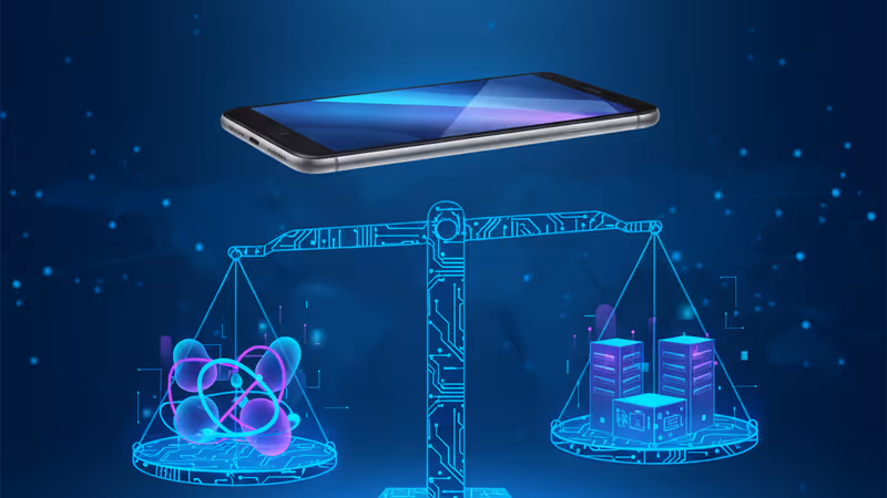 디지털 회로 패턴과 소셜 미디어 아이콘이 결합된 법의 저울 이미지