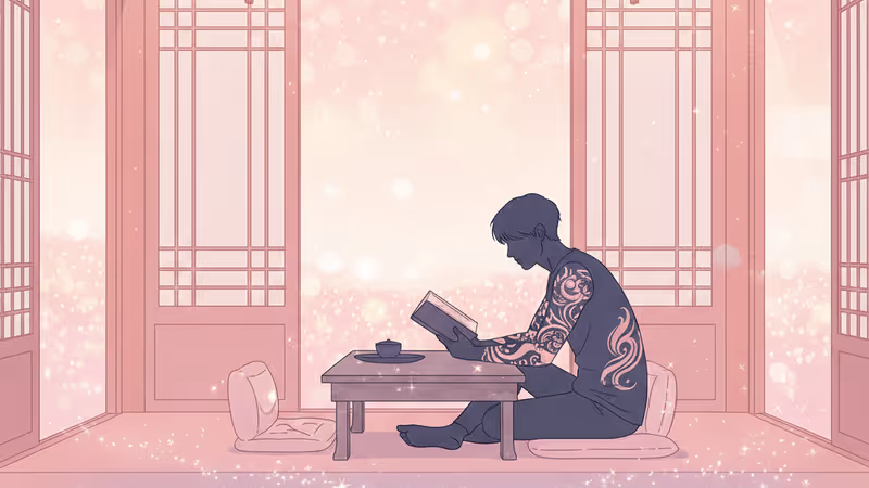 伝統的なカフェの入り口に立つG-Dragonをイメージした様子