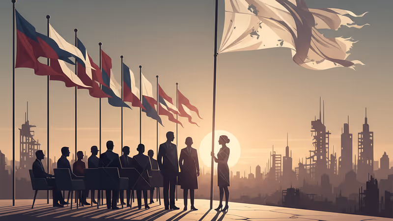 外交談判桌與加薩廢墟街道的鮮明對比