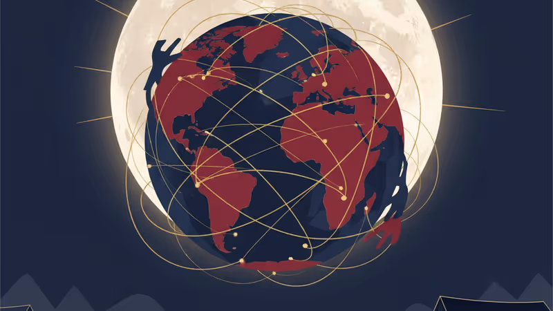 在加薩難民營殘骸中注視著巨大滿月的巴勒斯坦孩童