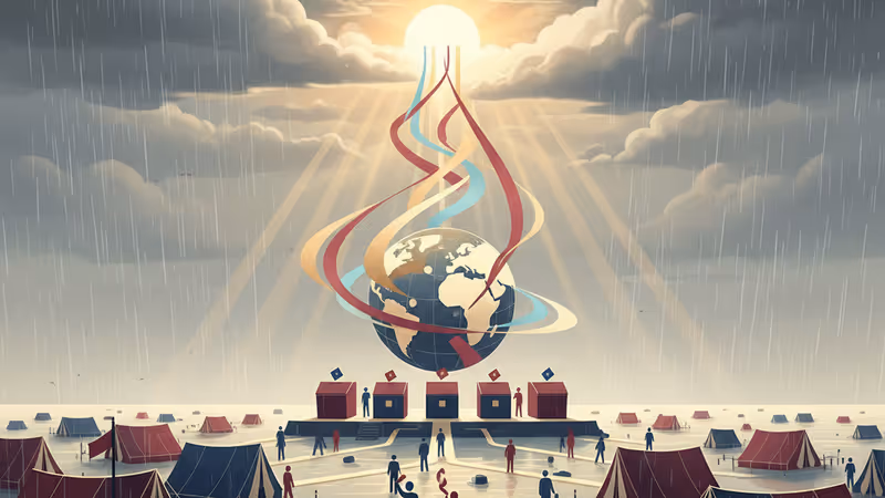 加薩地區遭冬雨洪澇淹沒的難民營景象