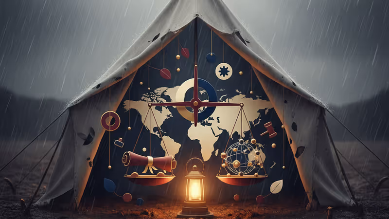 加薩地區在寒冬風暴中擠在簡陋帳篷外的難民家庭