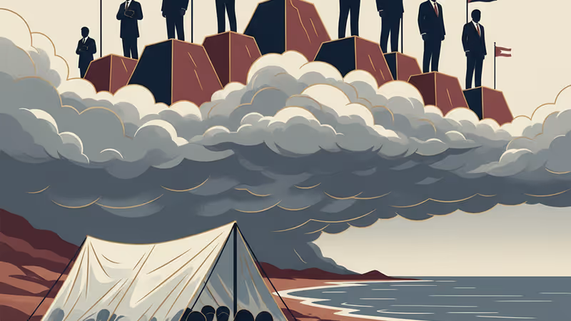 가자시티 해안가에 설치된 임시 텐트와 부서진 건물 잔해