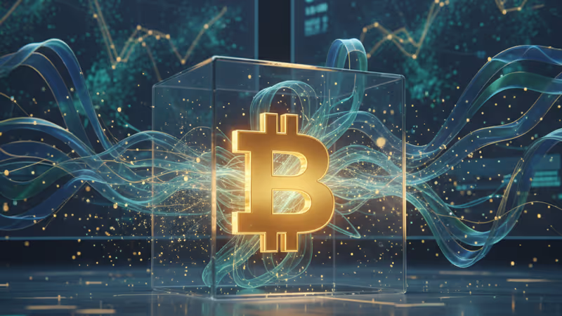 나스닥 거래소 배경에 놓인 BNB 로고가 담긴 투명 신탁 상자