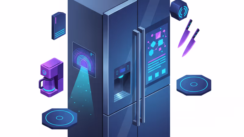 バーコードスキャナーを搭載した最新のスマート冷蔵庫のクローズアップ