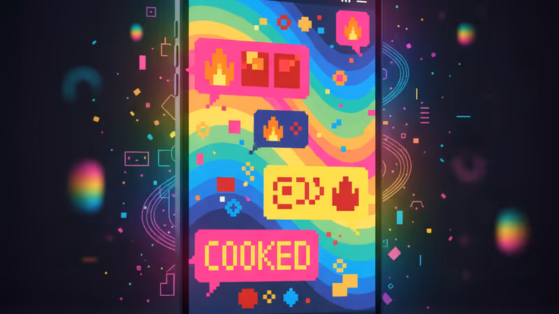顯示著「COOKED」文字的智慧型手機插圖