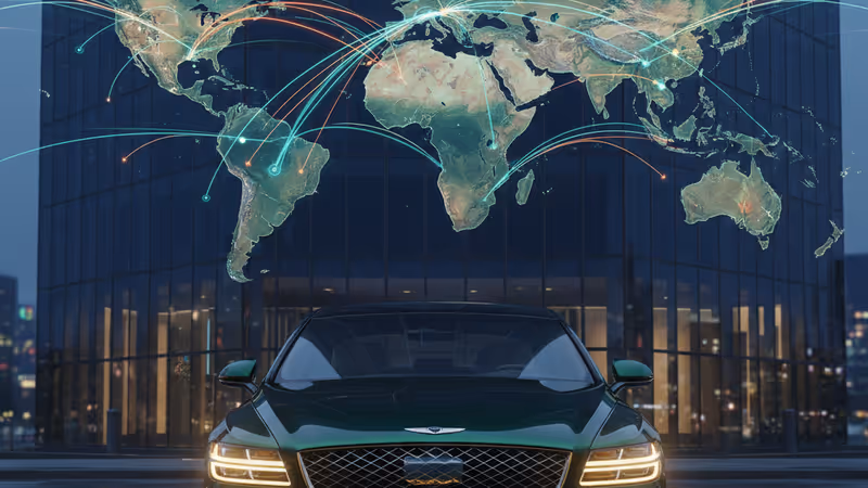 A Genesis G80 Electrified in front of a modern building