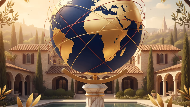 行走於法國莊園中的優雅夫婦意象圖