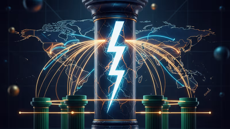 제롬 파월 의장과 연준 건물을 배경으로 한 경제 위기 이미지