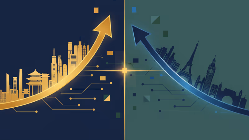 展示亞洲與歐美企業治理水平此消彼長的示意圖