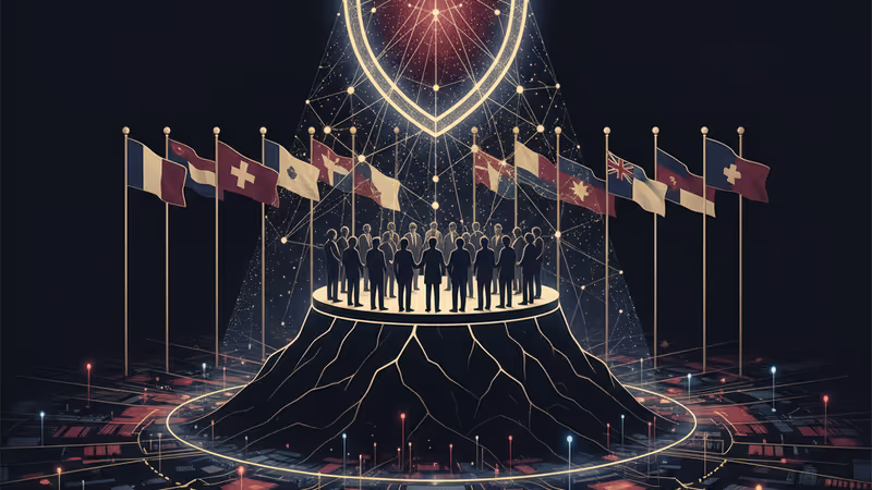 디지털 네트워크 위로 나타난 보호용 방패 아이콘