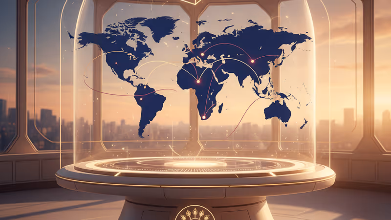 Digital world map connecting US, China, and Eastern Europe