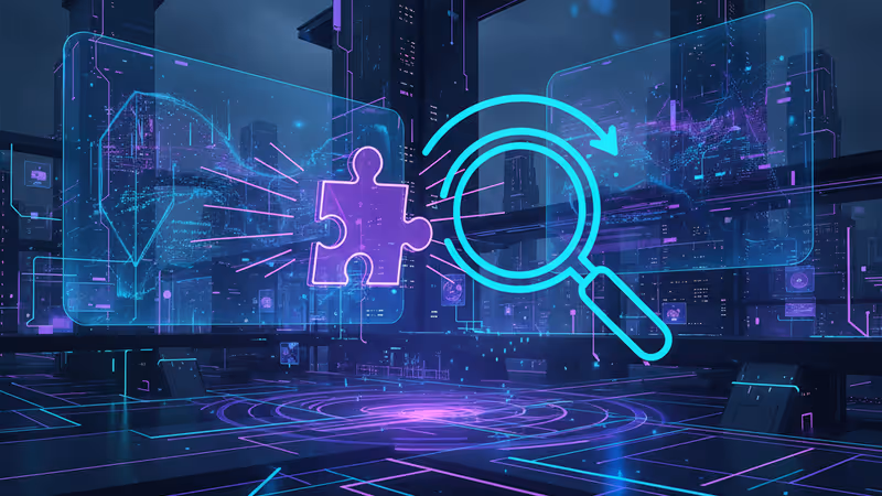 Abstract visualization of fragmented text and the Google logo