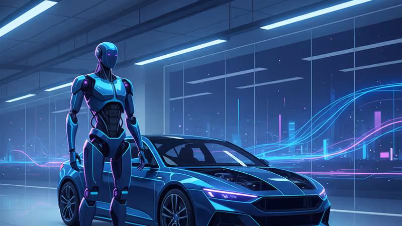 현대차 공장 내부에 서 있는 보스턴 다이내믹스 아틀라스 로봇