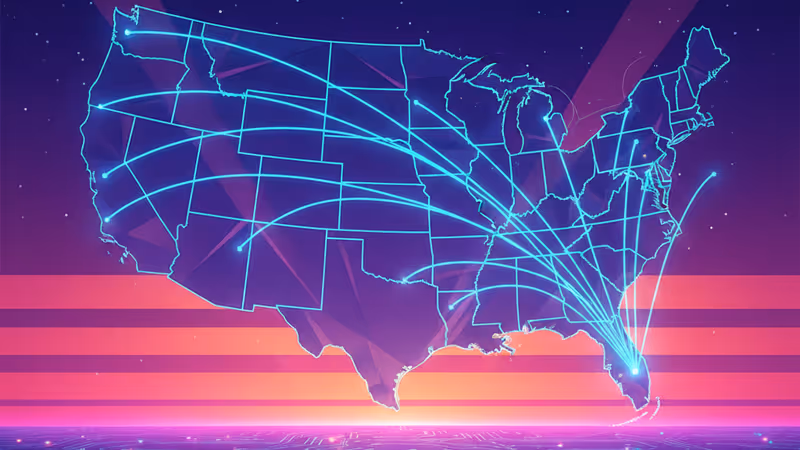 캘리포니아 실리콘밸리와 플로리다 해안선이 교차하는 추상적인 이미지