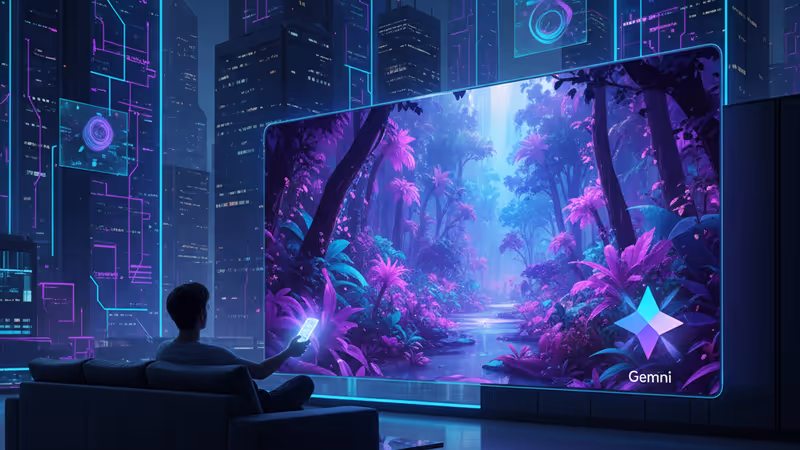 Smart TV in a living room generating video using Gemini AI