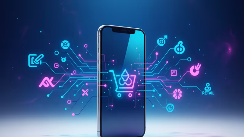 AI 代理處理跨品牌購物的數位示意圖