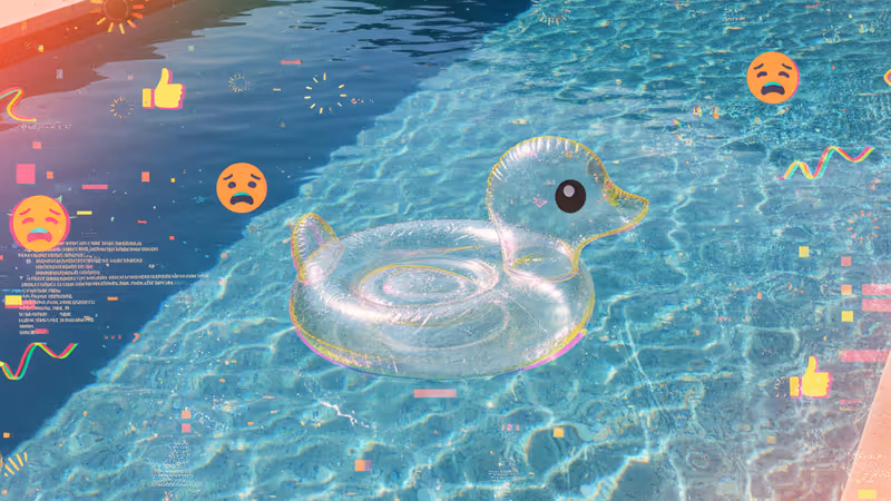 펜스가 없는 수영장 옆에 놓인 아이의 신발 한 짝