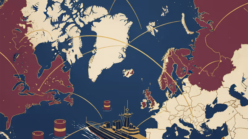 格陵蘭冰山景觀與代表能源利益的抽象地圖背景