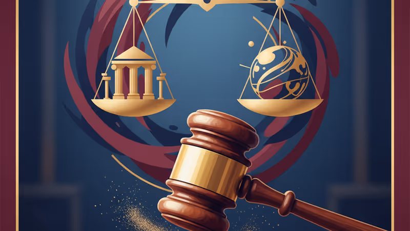 법정 내 법봉과 정의의 저울이 놓인 모습