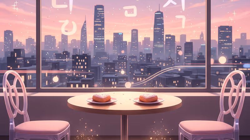 따뜻한 카페 분위기에서 소개팅을 기다리는 듯한 전경