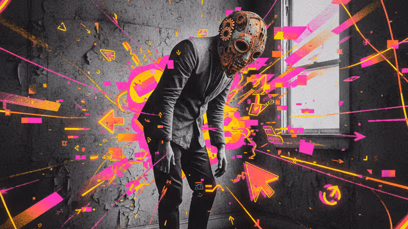 기괴한 가면을 쓴 인물이 등장하는 흑백 빈티지 사진