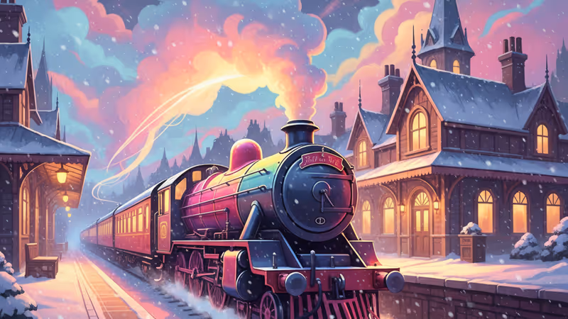 魔法の杖を持つ若い魔法使いのシルエットと浮かぶキャンドル