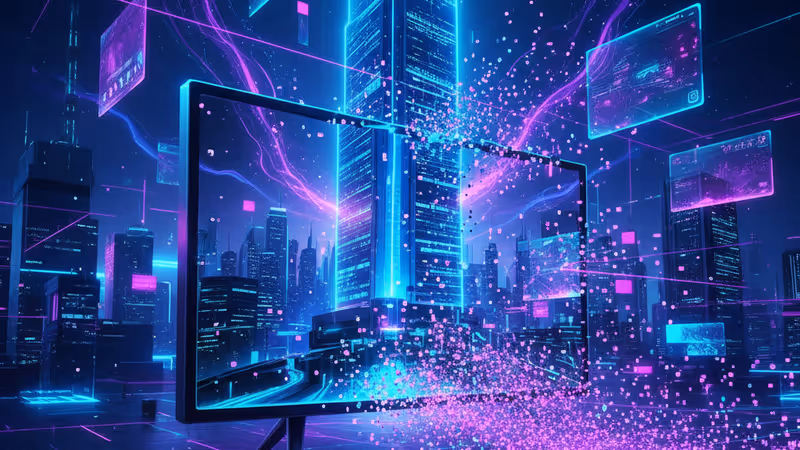 豪華な番組ポスターが並ぶHBO Maxの視聴画面と背景のビジネスチャート