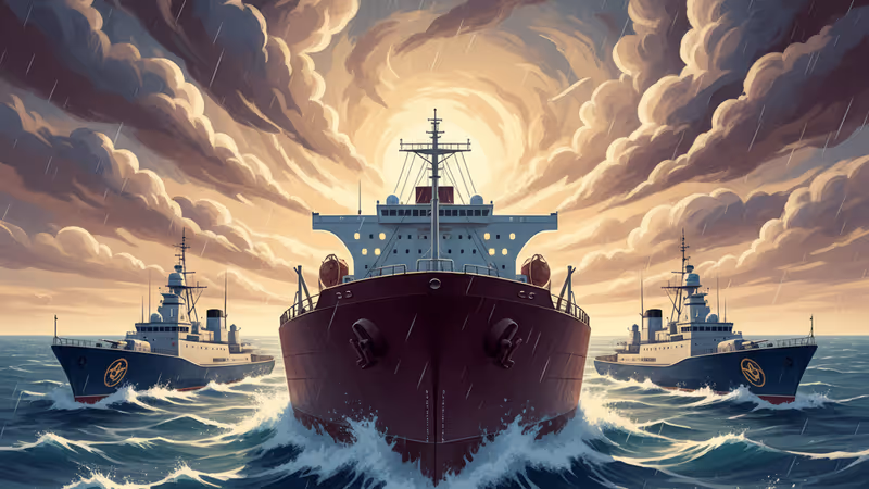 US naval forces intercepting a Russian tanker in the North Atlantic