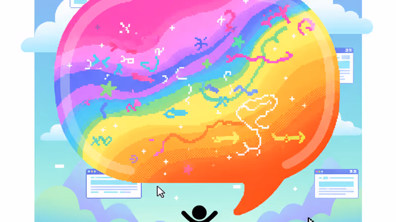 아이의 실루엣 위에 떠 있는 커다란 다채로운 말풍선