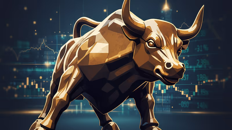 香港交易所大樓外的銅牛雕像與金融行情顯示幕