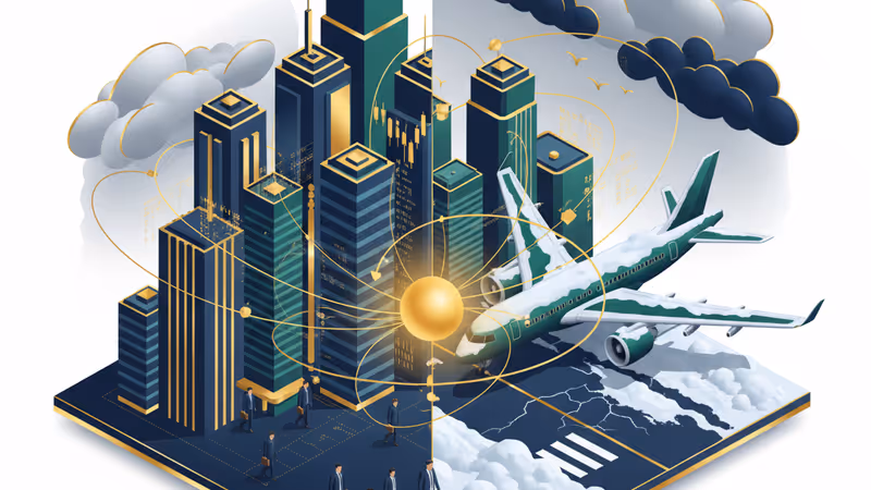 雪に覆われた滑走路に駐機する航空機と空港の夜景