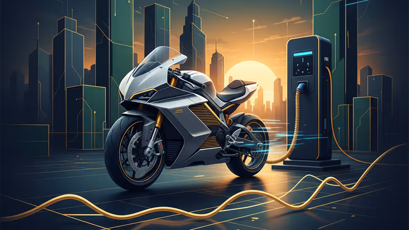 急速充電器に接続されたホンダ新型電動バイクWN7のサイドビュー