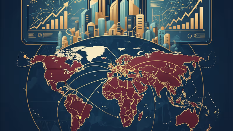 Futuristic clean energy lab with economic growth charts