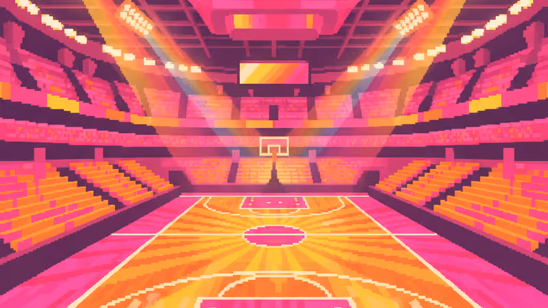 체이스 센터 농구 코트의 화려한 조명 전경