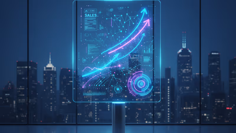 AI-driven sales performance dashboard on a glass screen