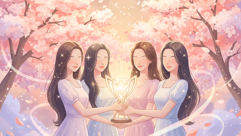 音楽番組『Music Core』で1位を獲得したILLITのトロフィーとステージのイメージ