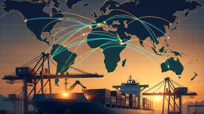 Wide view of a mega container ship under construction in Imabari shipyard