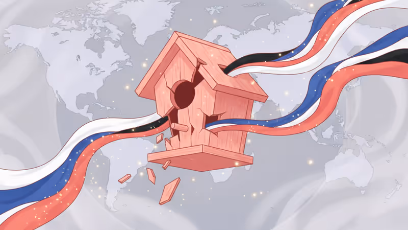 A broken wooden birdhouse in the fog representing the failure of protective institutions.