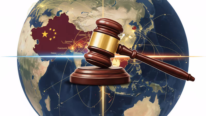 A legal gavel on a map of the Taiwan Strait