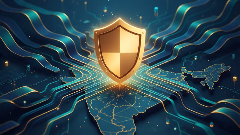 인도 지도 위에 놓인 비트코인과 보안 스캔 이미지