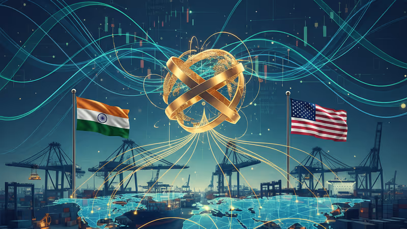 인도 국기와 관세 장벽이 대비되는 글로벌 무역 지도