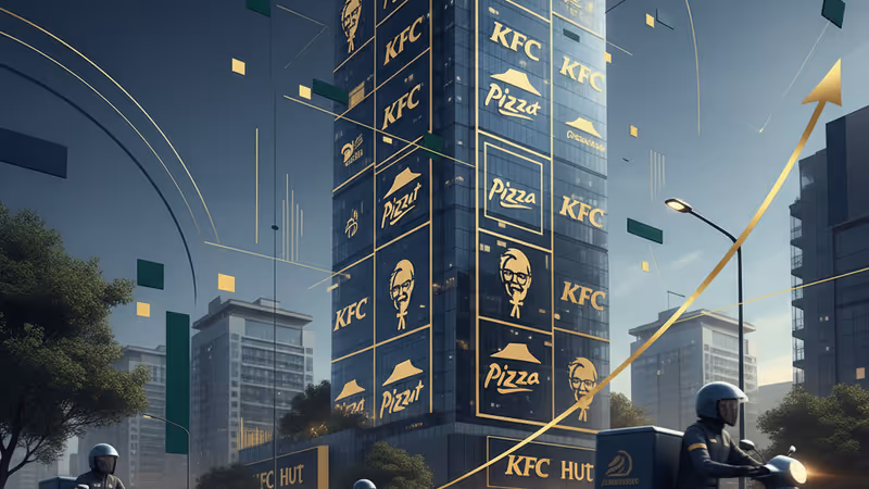 인도 뭄바이 도심의 KFC와 피자헛 간판과 배달 오토바이 전경