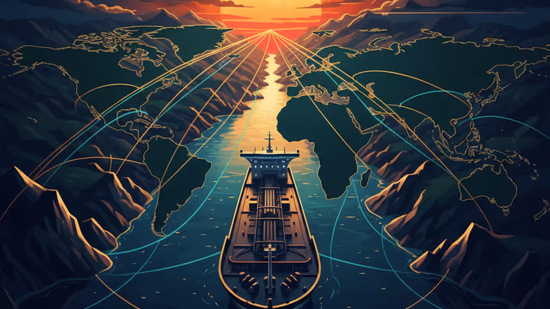 ボスポラス海峡を進む原油タンカーの全景