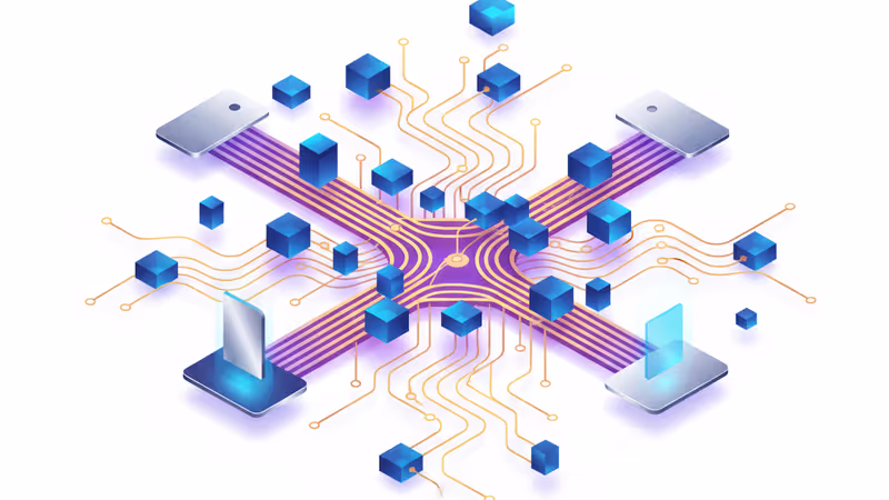 효율적인 AI 추론과 고속 처리를 상징하는 데이터 스트림 전경
