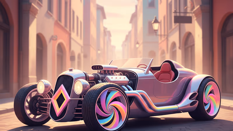 A creatively modified vintage car in an Eastern European city street