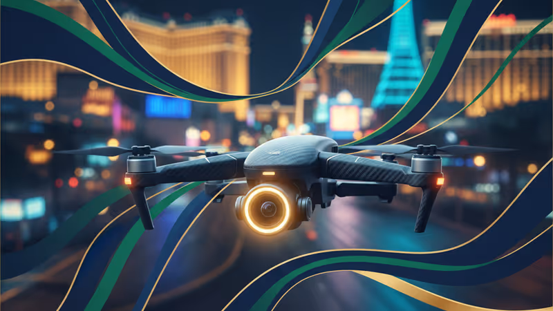 라스베이거스의 화려한 야경을 배경으로 비행 중인 인스타360의 신형 드론