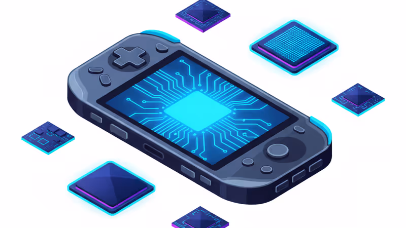 Concept art of a futuristic handheld device powered by Intel Panther Lake